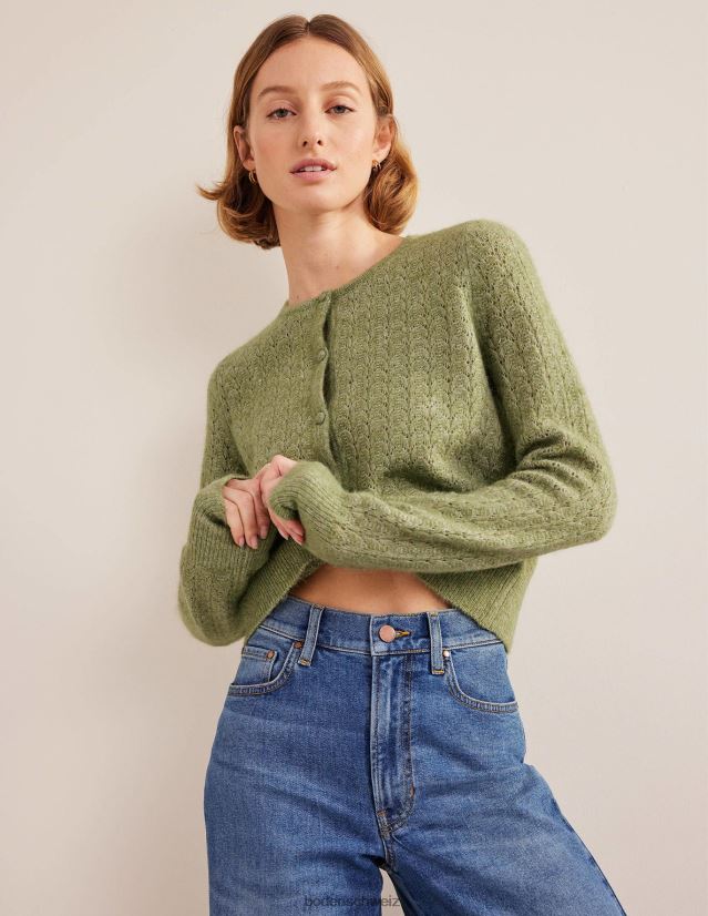 Boden Frauen Pointelle-Cardigan mit langen Ärmeln VH86PT1369 Kleidung steingrün