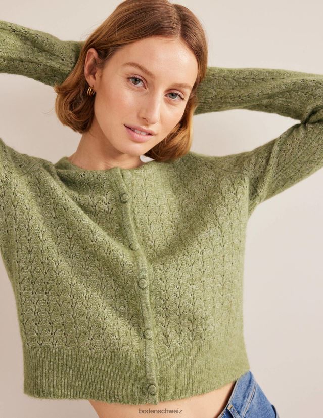 Boden Frauen Pointelle-Cardigan mit langen Ärmeln VH86PT1369 Kleidung steingrün