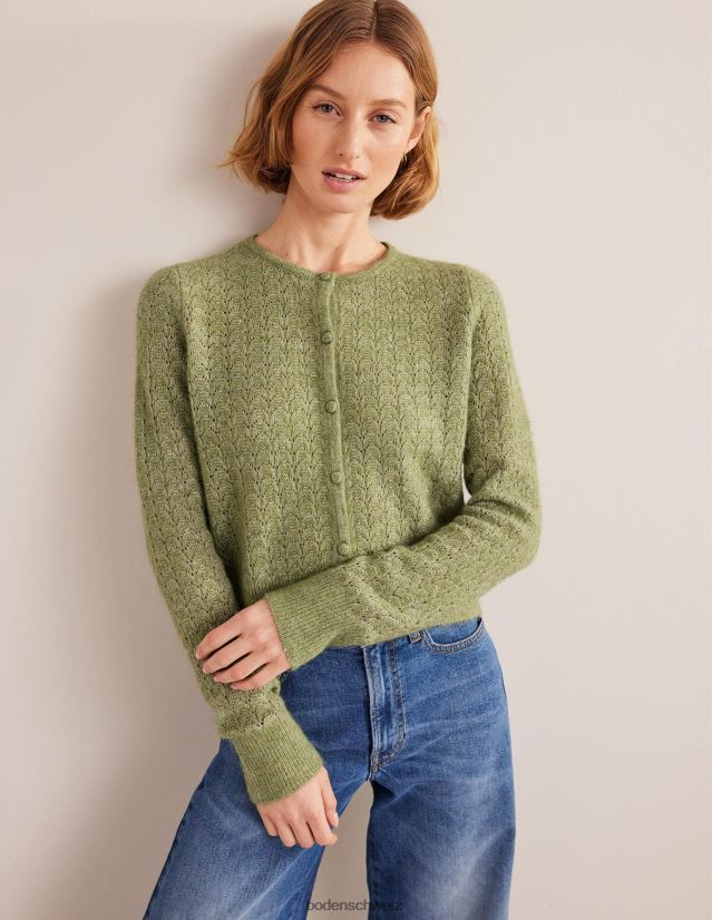 Boden Frauen Pointelle-Cardigan mit langen Ärmeln VH86PT1369 Kleidung steingrün
