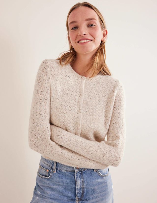 Boden Frauen Pointelle-Cardigan mit langen Ärmeln VH86PT2145 Kleidung Haferflocken-Melange