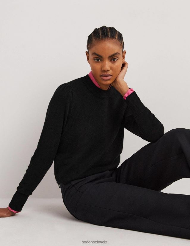 Boden Frauen Pullover aus Kaschmir mit Puffärmeln VH86PT1330 Kleidung Schwarz