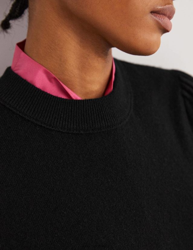 Boden Frauen Pullover aus Kaschmir mit Puffärmeln VH86PT1330 Kleidung Schwarz