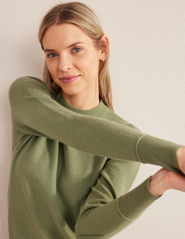 Boden Frauen Pullover aus Kaschmir mit Puffärmeln VH86PT1699 Kleidung steingrün