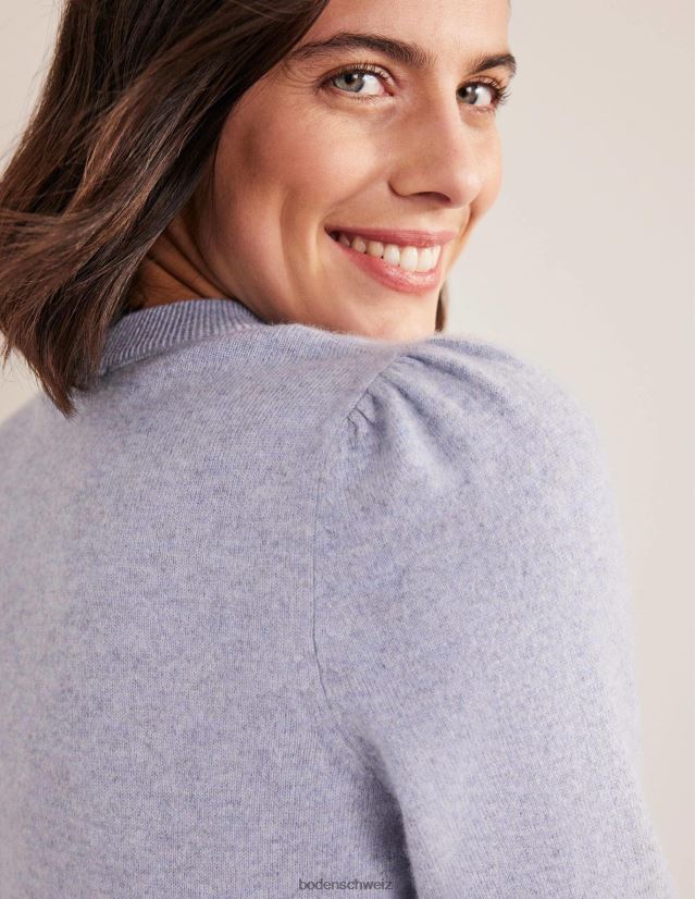 Boden Frauen Pullover aus Kaschmir mit Puffärmeln VH86PT2239 Kleidung blaue Melange