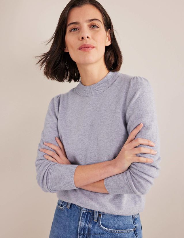 Boden Frauen Pullover aus Kaschmir mit Puffärmeln VH86PT2239 Kleidung blaue Melange