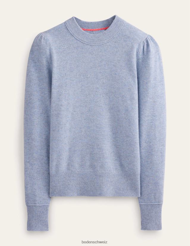 Boden Frauen Pullover aus Kaschmir mit Puffärmeln VH86PT2239 Kleidung blaue Melange