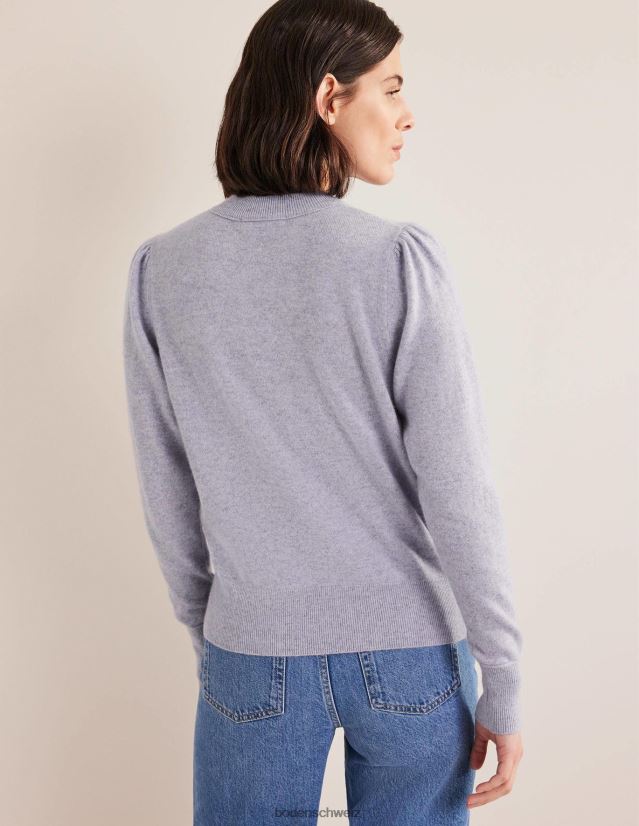 Boden Frauen Pullover aus Kaschmir mit Puffärmeln VH86PT2239 Kleidung blaue Melange