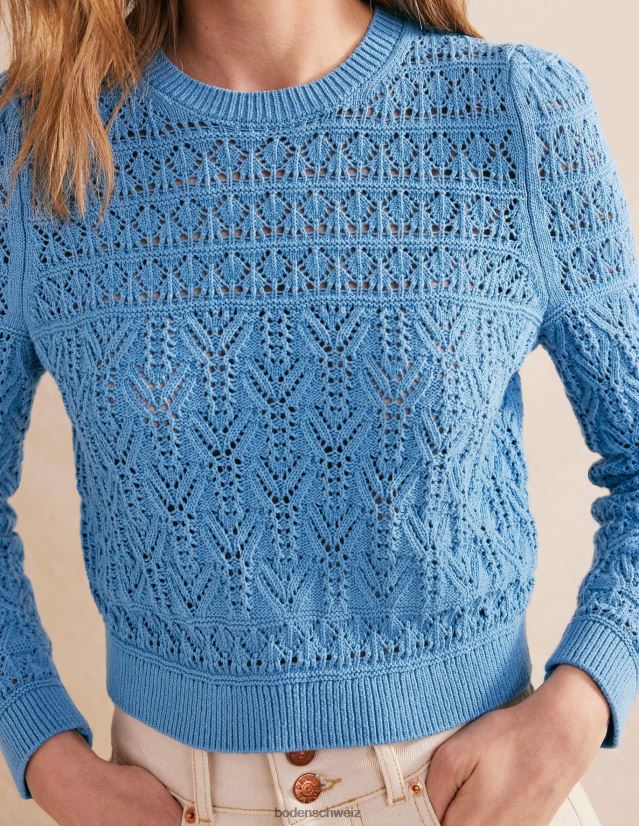 Boden Frauen Pullover aus Pointelle-Baumwolle VH86PT1342 Kleidung Porzellanblau