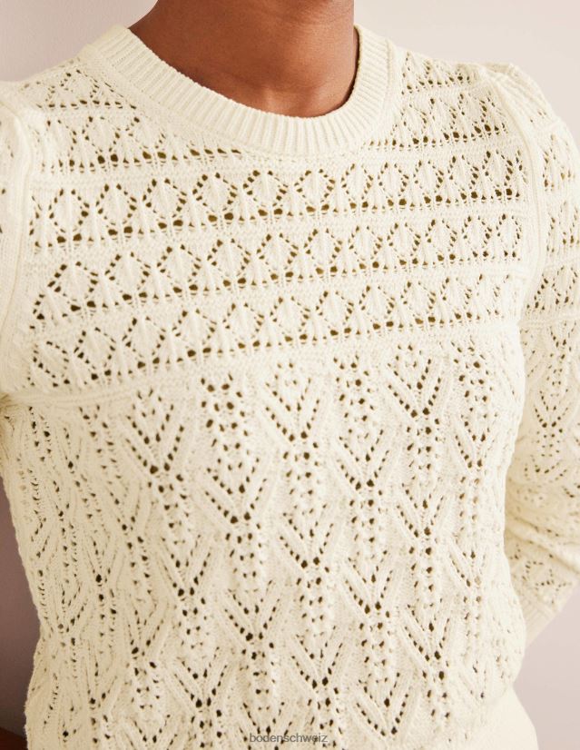 Boden Frauen Pullover aus Pointelle-Baumwolle VH86PT2131 Kleidung warmes Elfenbein