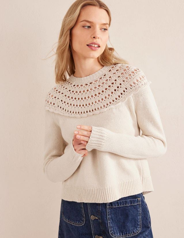 Boden Frauen Pullover mit Häkelpasse VH86PT1266 Kleidung Lammfell