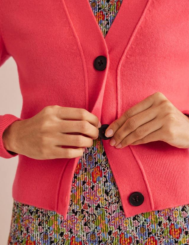 Boden Frauen Strickjacke aus Kaschmir mit V-Ausschnitt VH86PT1983 Kleidung helle Wassermelone