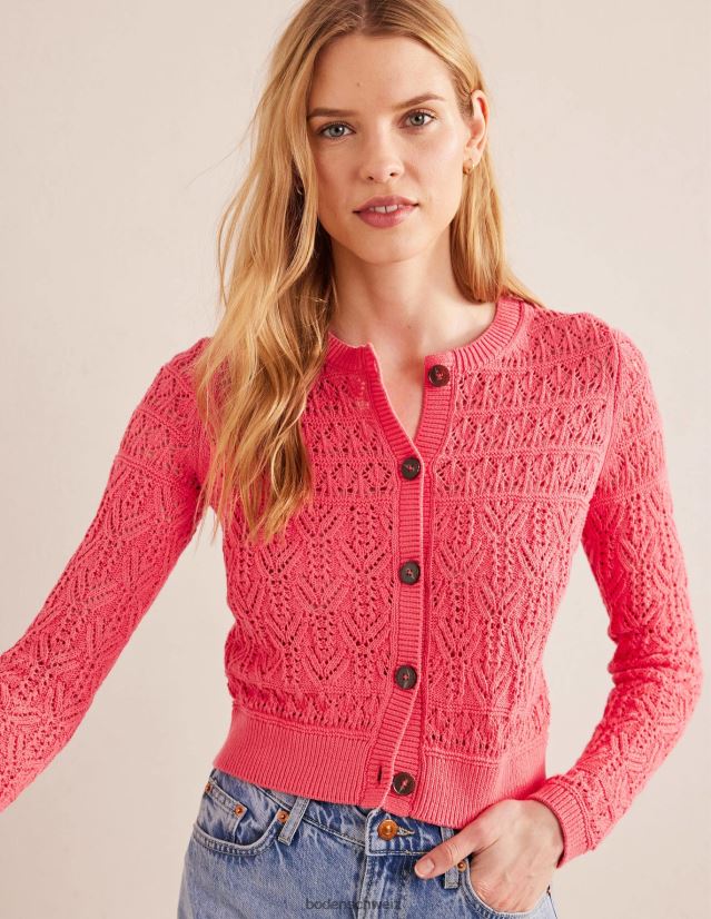 Boden Frauen Strickjacke aus Pointelle-Baumwolle VH86PT1417 Kleidung Pop-Pfingstrose