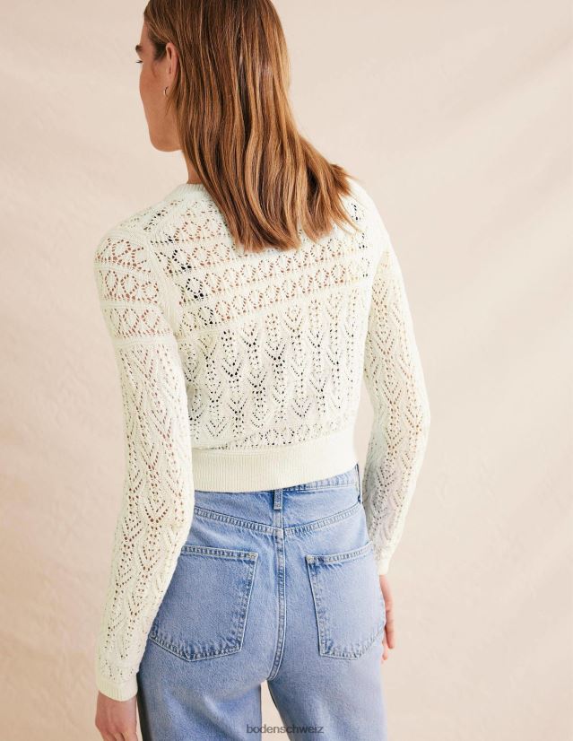 Boden Frauen Strickjacke aus Pointelle-Baumwolle VH86PT1418 Kleidung warmes Elfenbein
