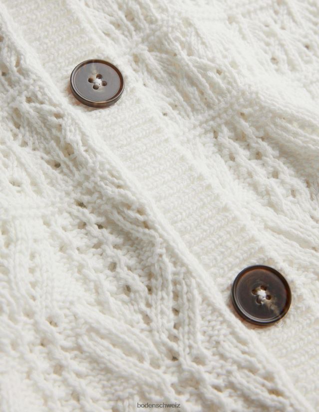 Boden Frauen Strickjacke aus Pointelle-Baumwolle VH86PT1418 Kleidung warmes Elfenbein