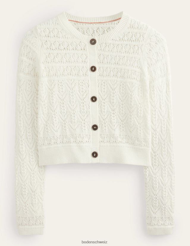Boden Frauen Strickjacke aus Pointelle-Baumwolle VH86PT1418 Kleidung warmes Elfenbein