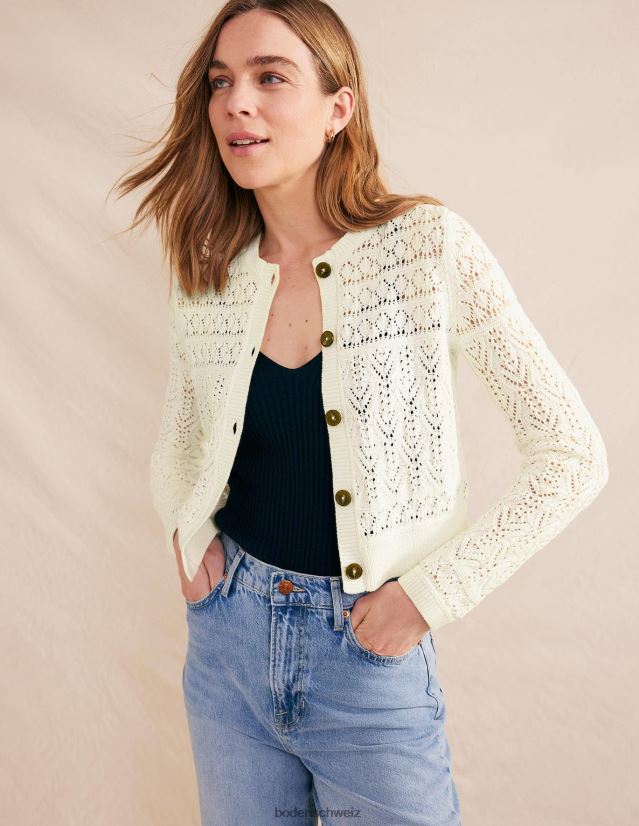 Boden Frauen Strickjacke aus Pointelle-Baumwolle VH86PT1418 Kleidung warmes Elfenbein