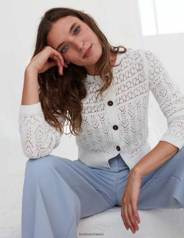 Boden Frauen Strickjacke aus Pointelle-Baumwolle VH86PT1418 Kleidung warmes Elfenbein