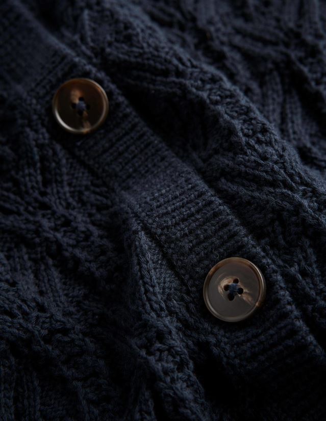 Boden Frauen Strickjacke aus Pointelle-Baumwolle VH86PT1718 Kleidung Marine