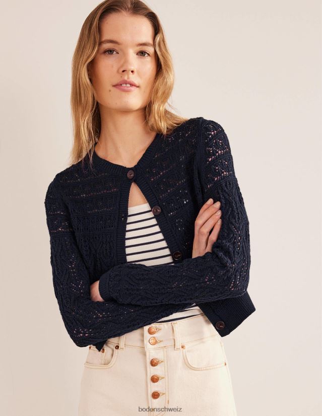 Boden Frauen Strickjacke aus Pointelle-Baumwolle VH86PT1718 Kleidung Marine