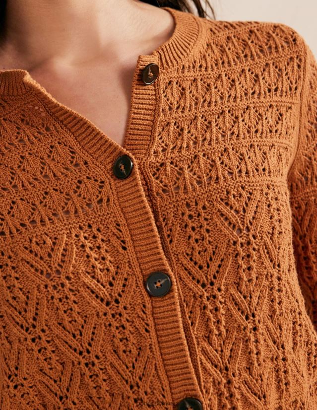 Boden Frauen Strickjacke aus Pointelle-Baumwolle VH86PT2220 Kleidung Ahorn