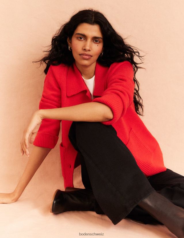 Boden Frauen Strickjacke mit Kragen VH86PT2214 Kleidung Hochrisikorot