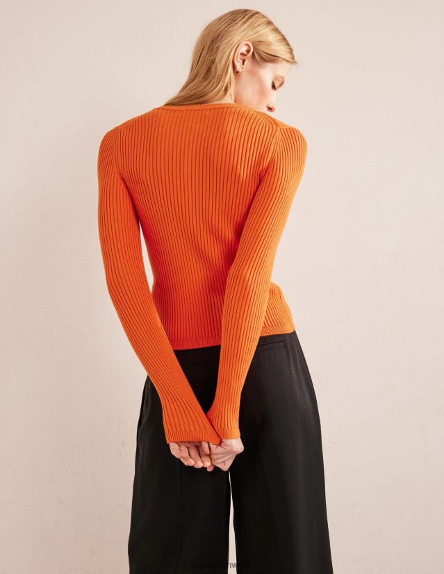 Boden Frauen Strickjacke mit gerippten Details VH86PT2121 Kleidung Kumquat