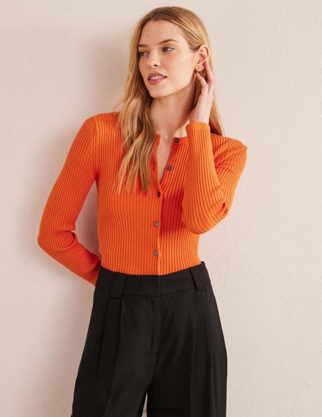 Boden Frauen Strickjacke mit gerippten Details VH86PT2121 Kleidung Kumquat