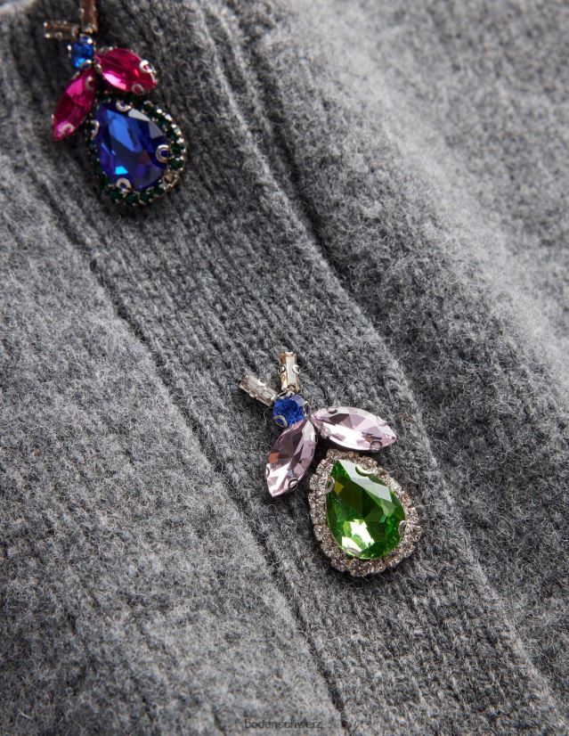 Boden Frauen Verzierter Cardigan mit Käfermotiv VH86PT1678 Kleidung dunkelgrau meliert