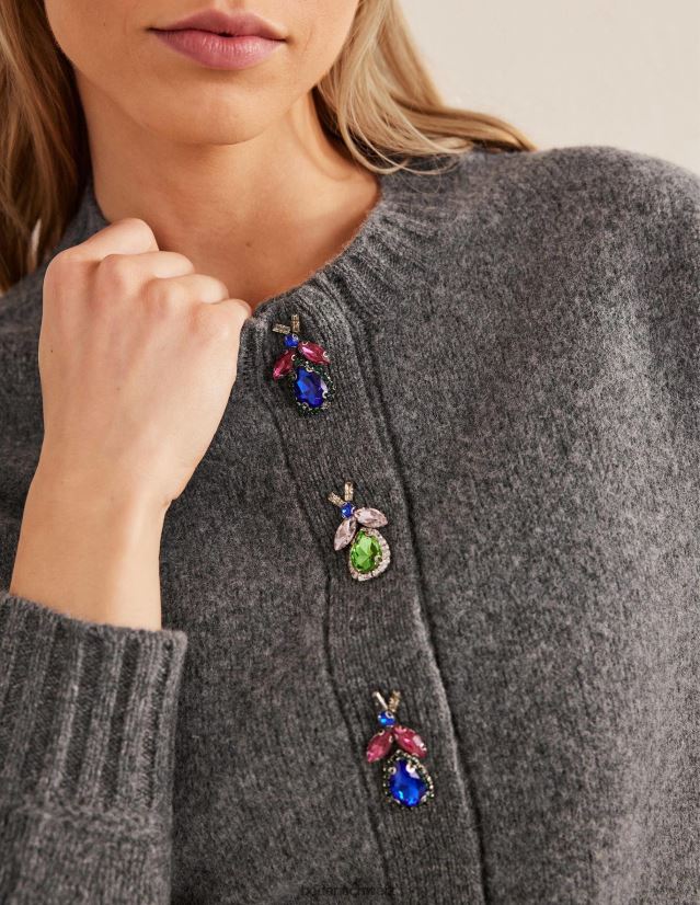 Boden Frauen Verzierter Cardigan mit Käfermotiv VH86PT1678 Kleidung dunkelgrau meliert