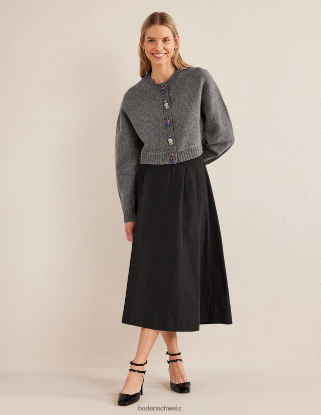 Boden Frauen Verzierter Cardigan mit Käfermotiv VH86PT1678 Kleidung dunkelgrau meliert