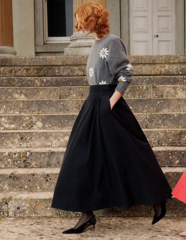 Boden Frauen Verzierter Wollpullover VH86PT1269 Kleidung dunkelgrau meliert