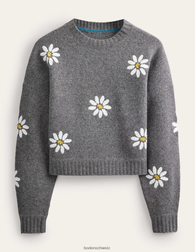 Boden Frauen Verzierter Wollpullover VH86PT1269 Kleidung dunkelgrau meliert