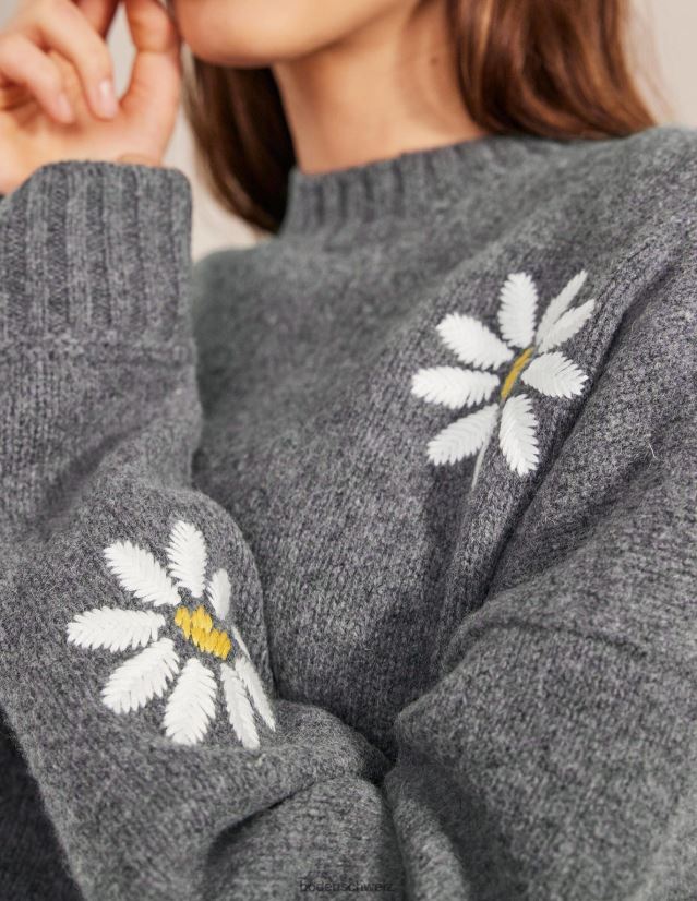Boden Frauen Verzierter Wollpullover VH86PT1269 Kleidung dunkelgrau meliert