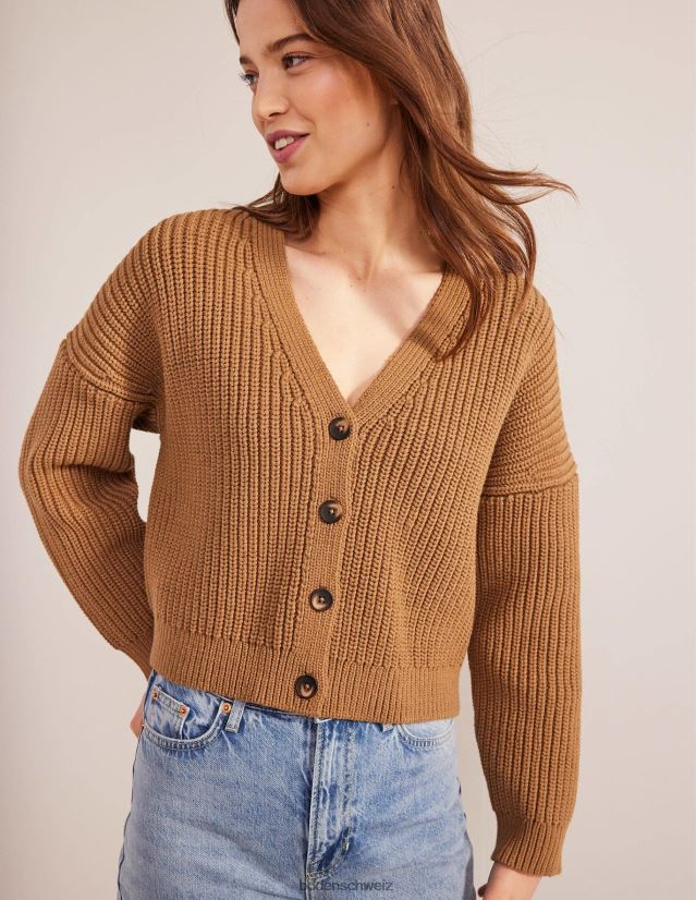 Boden Frauen Übergroßer gerippter Cardigan VH86PT1214 Kleidung Kamelmelange