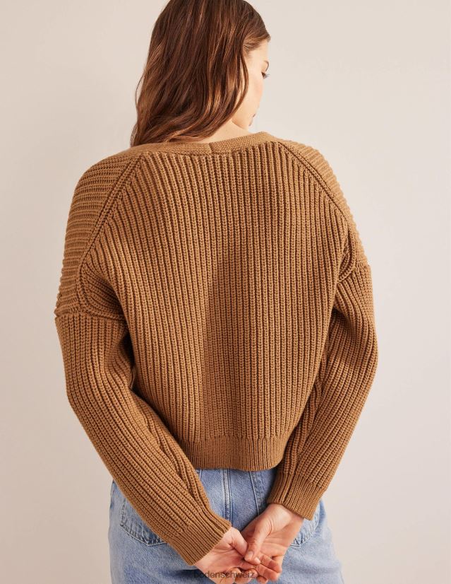 Boden Frauen Übergroßer gerippter Cardigan VH86PT1214 Kleidung Kamelmelange