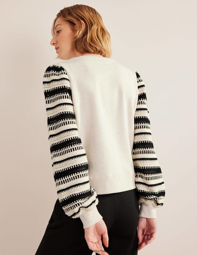 Boden Frauen Häkel-Sweatshirt VH86PT1635 Kleidung Haferflocken-Mergel und Häkelärmel