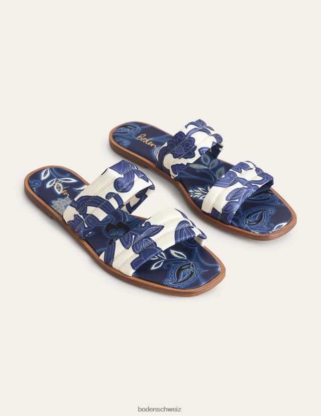 Boden Frauen Bedruckte Slide-Sandalen aus Satin VH86PT2335 Schuhwerk Blaues Band und Paisley-Wirbel