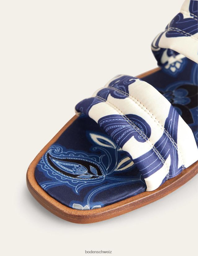 Boden Frauen Bedruckte Slide-Sandalen aus Satin VH86PT2335 Schuhwerk Blaues Band und Paisley-Wirbel