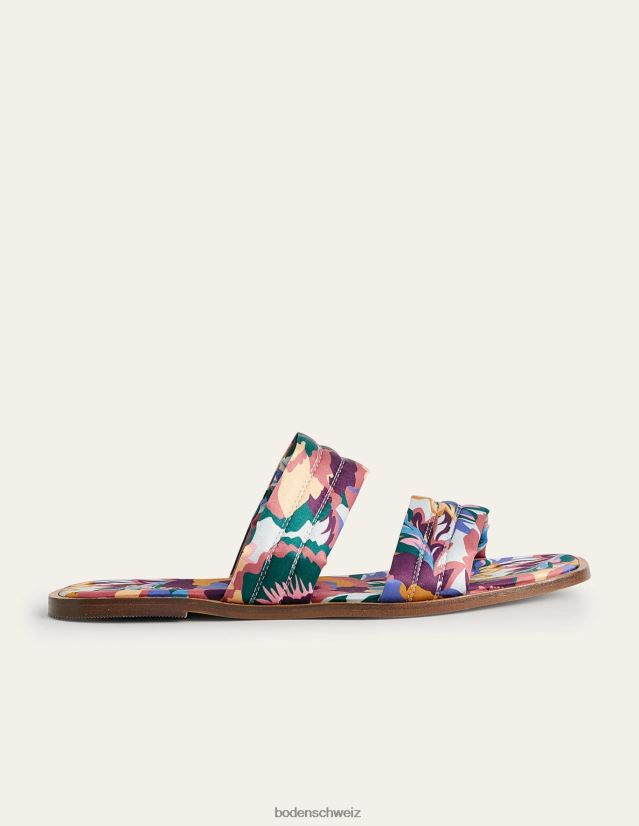 Boden Frauen Bedruckte Slide-Sandalen aus Satin VH86PT2356 Schuhwerk mehrfarbige und abstrakte Rose