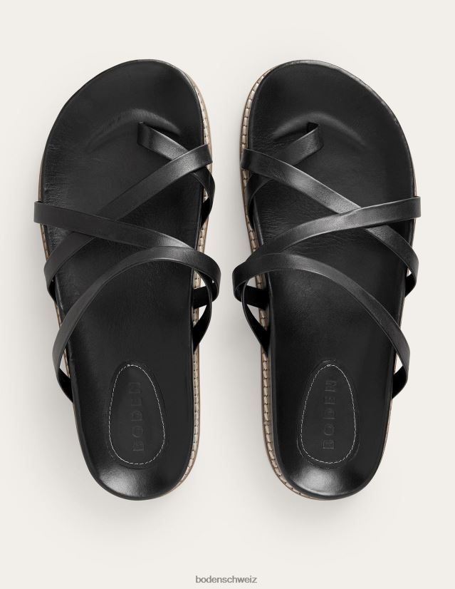 Boden Frauen Flache Sandalen mit mehreren Riemen VH86PT2351 Schuhwerk schwarzes Leder