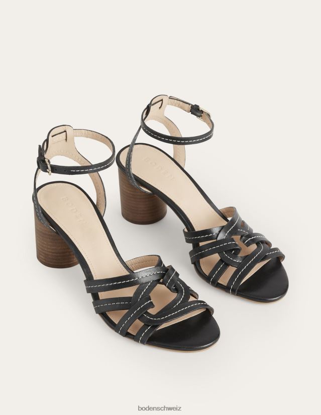 Boden Frauen Sandalen mit mehreren Riemen und Absatz VH86PT2331 Schuhwerk schwarzes Leder