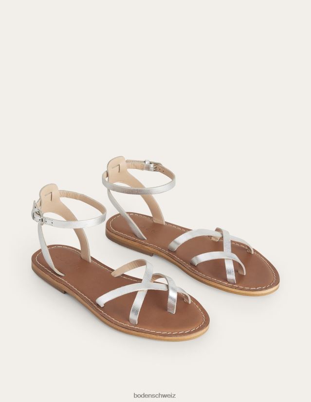 Boden Frauen einfache flache Sandale VH86PT2604 Schuhwerk silbernes Metallic-Leder