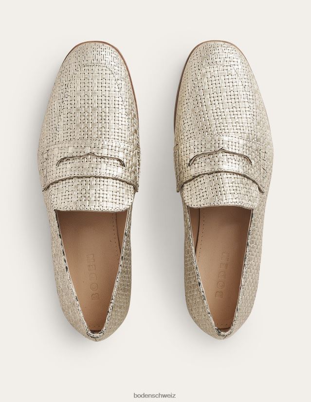 Boden Frauen Loafer aus gewebtem Leder VH86PT2328 Schuhwerk Leder mit Goldwebeffekt