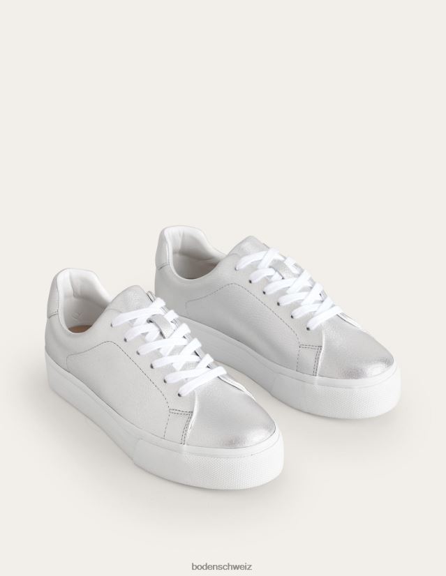 Boden Frauen Flatform-Turnschuhe VH86PT687 Schuhwerk silbernes gewalktes Leder
