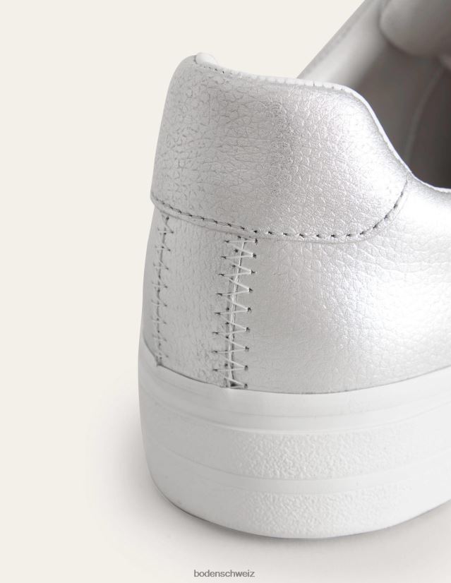 Boden Frauen Flatform-Turnschuhe VH86PT687 Schuhwerk silbernes gewalktes Leder