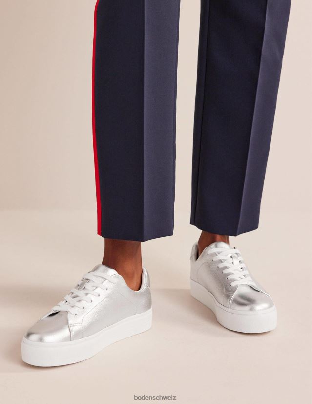 Boden Frauen Flatform-Turnschuhe VH86PT687 Schuhwerk silbernes gewalktes Leder