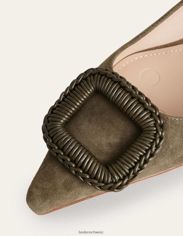 Boden Frauen Spitze Ballerinas VH86PT2376 Schuhwerk tiefes olivgrünes Wildleder