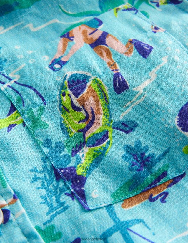 Boden Jungen Baumwoll-Leinen-Hemd VH86PT845 Kleidung Aqua-Seetaucher