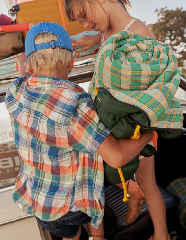 Boden Jungen Baumwoll-Leinen-Hemd VH86PT847 Kleidung Feueropal/grüne Madras