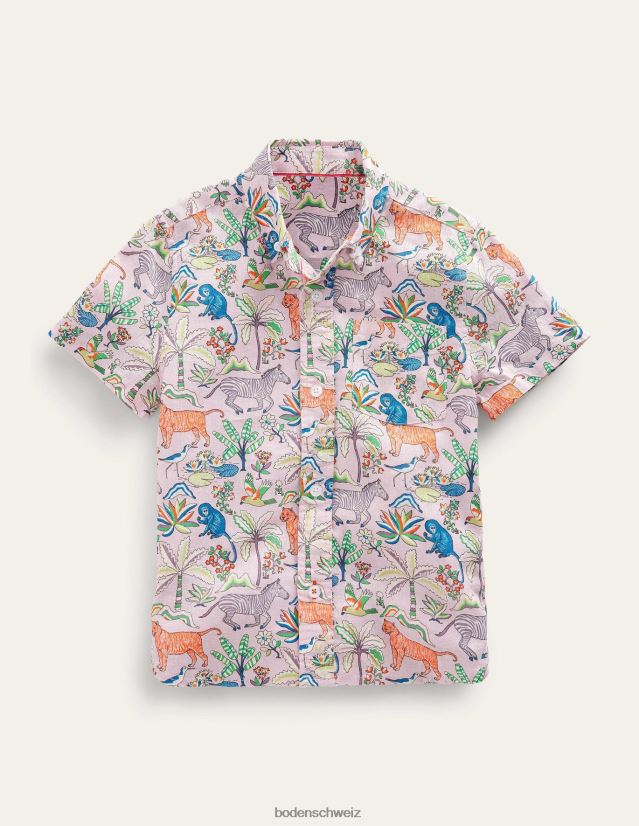 Boden Jungen Baumwoll-Leinen-Hemd VH86PT850 Kleidung Kamee rosa tropischer Garten